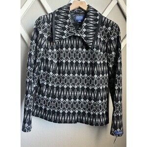 NWT! Pendleton Women’s L Full Zip Lined Wool Jacket Aztec Black Silver Bells